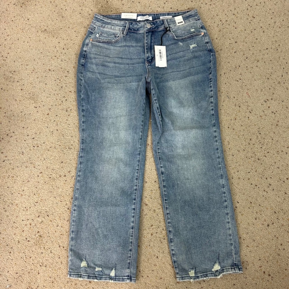 NEW Judy Blue Straight Fit Jeans Blue Distressed Mid Rise Size 16W Women's